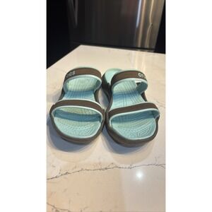 Crocs Patra Women's Sandals Brown Green 2-Strap Slides Comfort